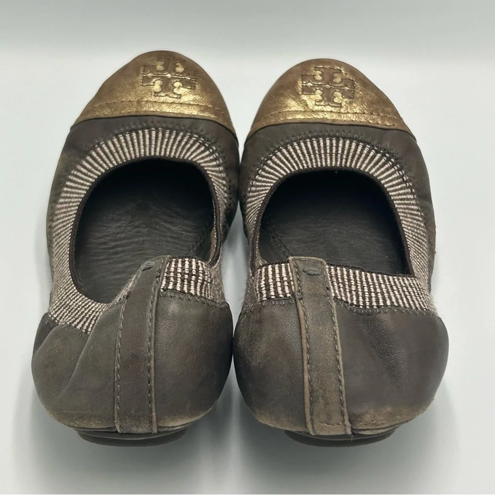 Tory Burch Gunmetal Platinum Ballet Flats Gabby Sz 6 Shoes Women’s